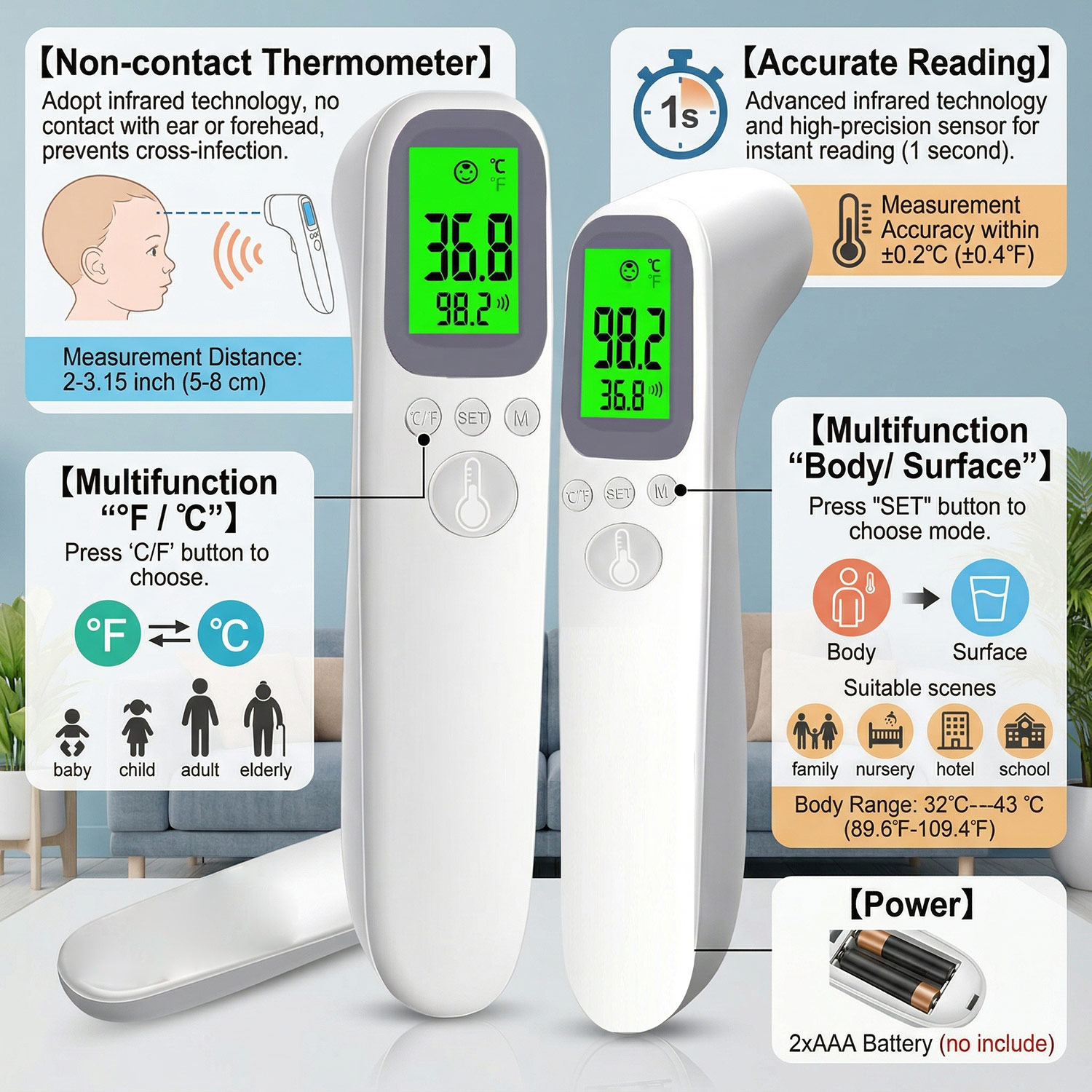 Digital Thermometer Infrared - Thermomètre infrarouge pour l'oreille et le