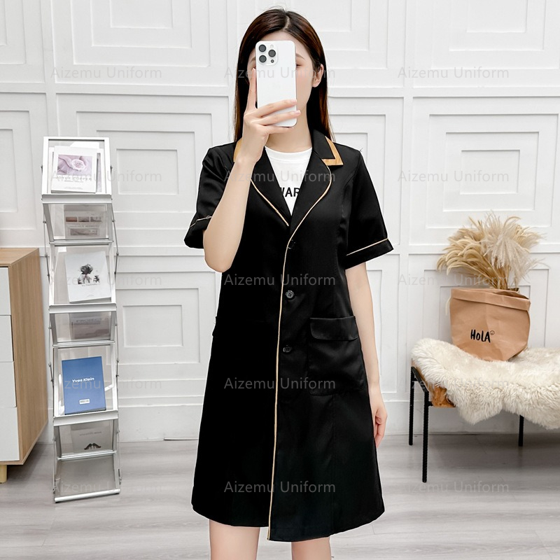 Lab Coat Medical - Uniforme de beauté noir avec robe